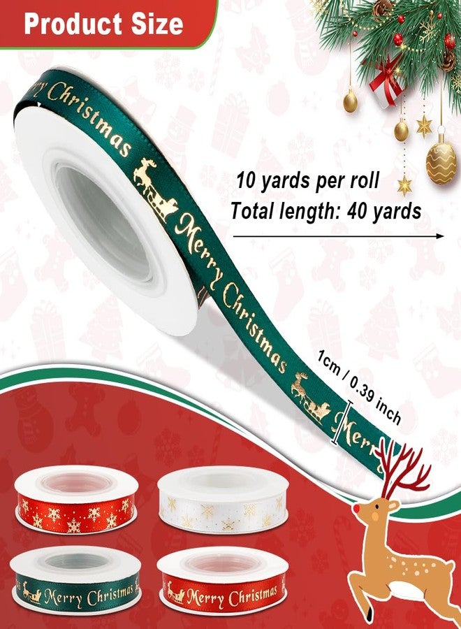 Cidenbio Christmas Ribbon 40 Yards 4 Rolls Ribbon for Gift Wrapping 3/8" Merry Christmas Ribbons Red White Green Ribbons Xmas Santa for Gift Wrapping Craft Christmas Decor - Image 2